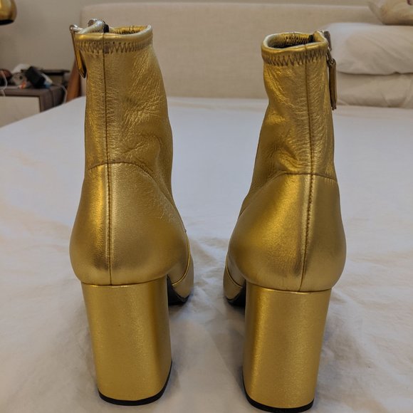 Prada Gold Textured-Leather Ankle Boots, size 36.5 - Picture 4 of 7